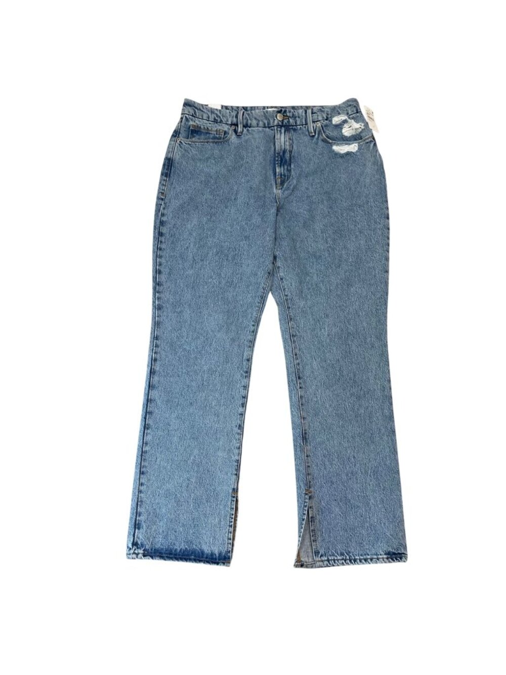 Good American Good Boy Jeans Women's Size‎ 12/31 Side Slit Indigo Tummy Tech